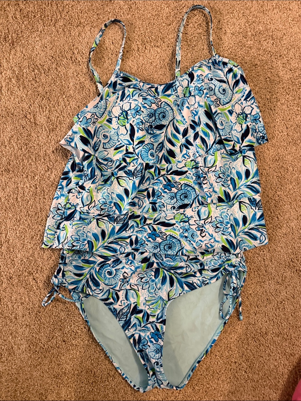 Blue Floral Tiered Tankini Swim Set - Women